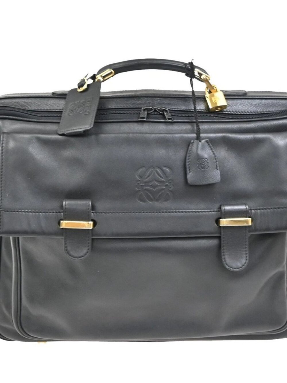LOEWE Logo Anagram Business Hand Bag Leather Black GHW Spain GHW 67TA649